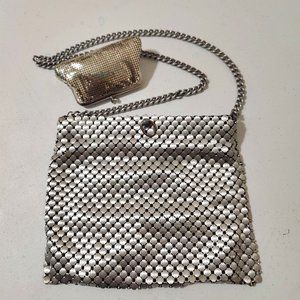 Lot 2 Whiting & Davis Metallic Silver Scale Bag & Coin Purse VTG 70s Flex Frame